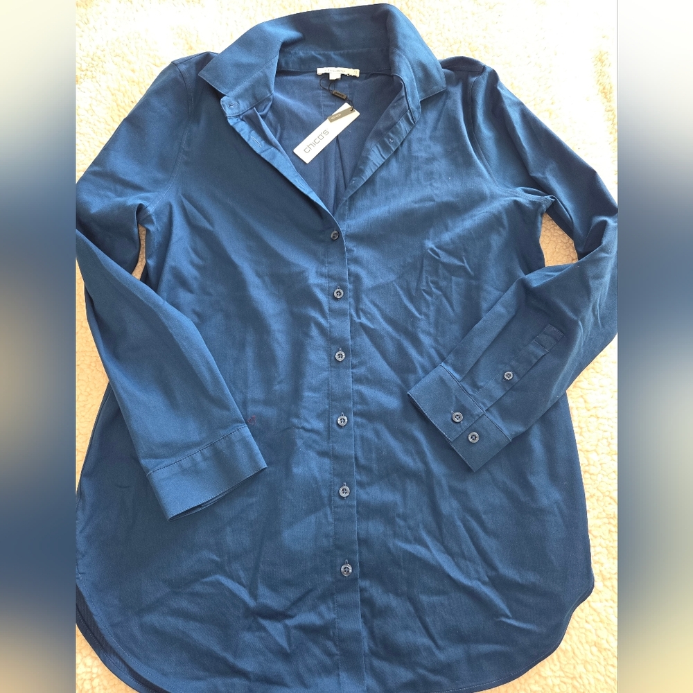 Chico's Women's Deep Blue Button-Down Shirt